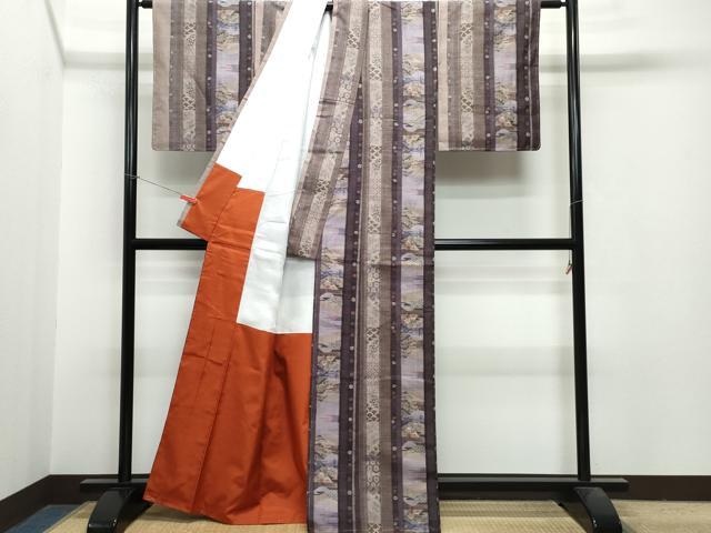 平和屋着物●小千谷紬　草花間道　正絹　逸品　CAAR8390vf