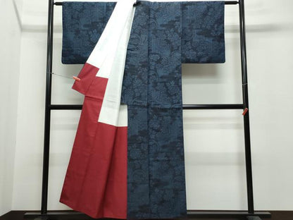 平和屋着物●結城紬　100亀甲　吉祥花文　正絹　逸品　CAAR8393vf
