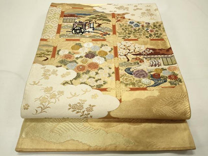 平和屋着物◎太鼓柄袋帯 唐織 天井風景文 金糸 正絹 逸品 CAAR8764in