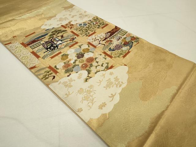 平和屋着物◎太鼓柄袋帯 唐織 天井風景文 金糸 正絹 逸品 CAAR8764in