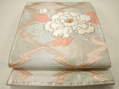 平和屋着物◎六通柄袋帯 松皮菱牡丹文 金銀糸 正絹 逸品 CAAR8765in