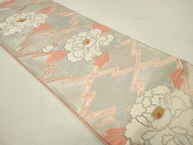 平和屋着物◎六通柄袋帯 松皮菱牡丹文 金銀糸 正絹 逸品 CAAR8765in