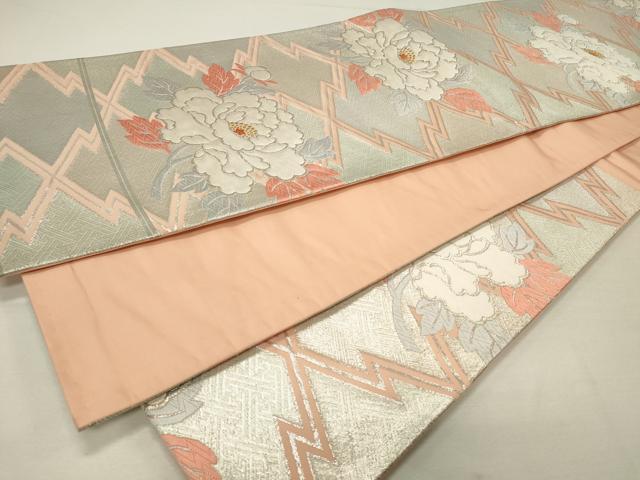 平和屋着物◎六通柄袋帯 松皮菱牡丹文 金銀糸 正絹 逸品 CAAR8765in