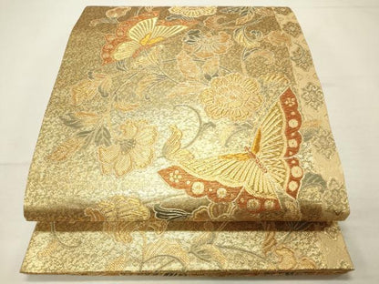 平和屋着物◎六通柄袋帯 花蝶文 金糸 正絹 逸品 CAAR8766in