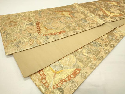 平和屋着物◎六通柄袋帯 花蝶文 金糸 正絹 逸品 CAAR8766in