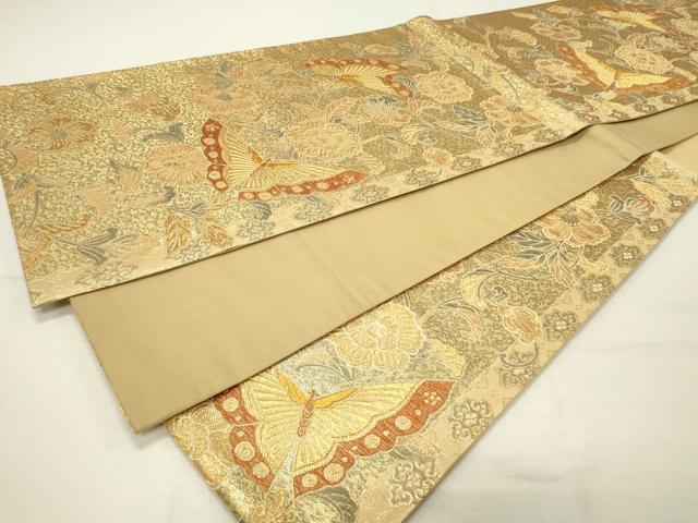 平和屋着物◎六通柄袋帯 花蝶文 金糸 正絹 逸品 CAAR8766in