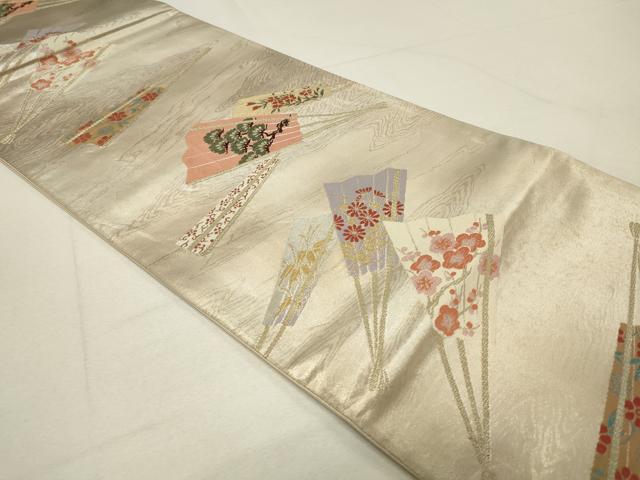 平和屋着物◎六通柄袋帯 扇面草花文 金銀糸 正絹 逸品 CAAR8767in