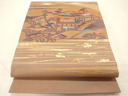 平和屋着物◎太鼓柄袋帯 風景文 金糸 正絹 逸品 CAAR8785in