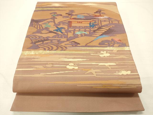 平和屋着物◎太鼓柄袋帯 風景文 金糸 正絹 逸品 CAAR8785in