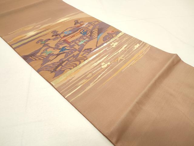 平和屋着物◎太鼓柄袋帯 風景文 金糸 正絹 逸品 CAAR8785in