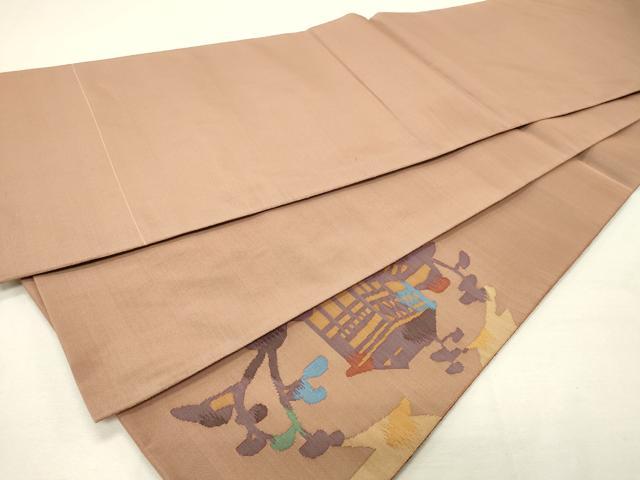 平和屋着物◎太鼓柄袋帯 風景文 金糸 正絹 逸品 CAAR8785in