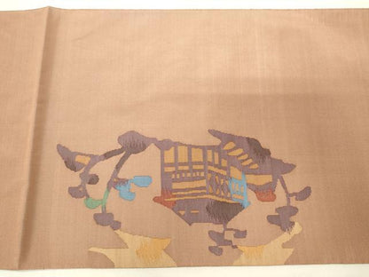 平和屋着物◎太鼓柄袋帯 風景文 金糸 正絹 逸品 CAAR8785in