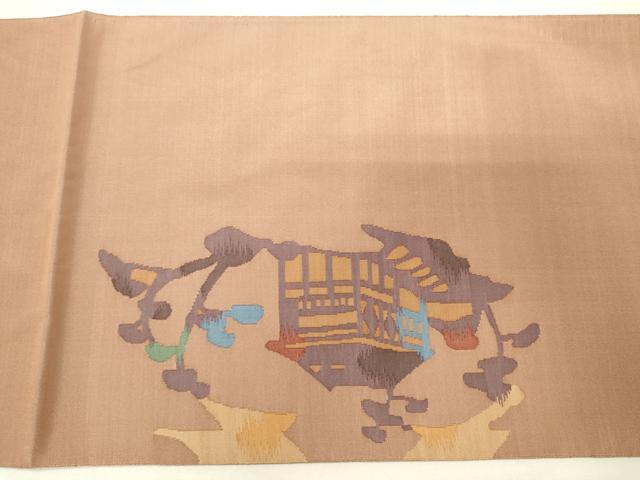 平和屋着物◎太鼓柄袋帯 風景文 金糸 正絹 逸品 CAAR8785in