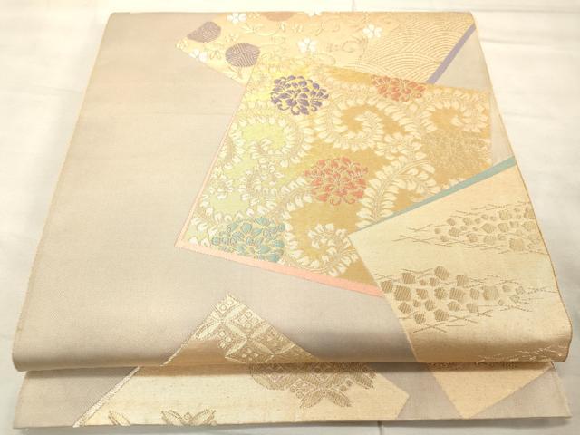 平和屋着物◎六通柄袋帯 色紙重ね花唐草文 金糸 正絹 逸品 CAAR8965id