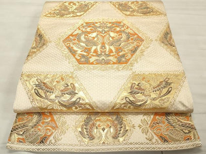 平和屋着物◎六通柄袋帯　動物花唐草文　金糸　正絹　逸品　CAAR8986id
