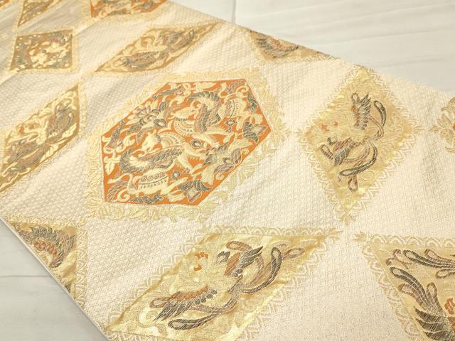 平和屋着物◎六通柄袋帯　動物花唐草文　金糸　正絹　逸品　CAAR8986id