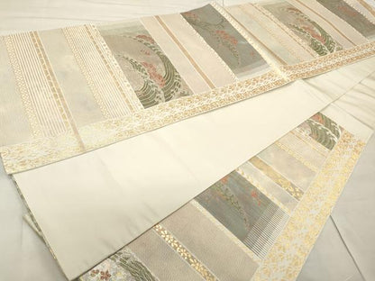 平和屋着物◎六通柄袋帯　間道波頭文　手織　金糸　正絹　逸品　CAAR9009id