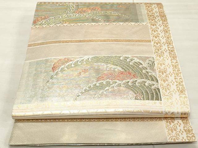 平和屋着物◎六通柄袋帯　間道波頭文　手織　金糸　正絹　逸品　CAAR9009id