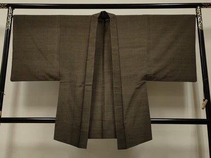 平和屋着物▽男性　羽織　単衣　紬地　樺茶色　正絹　逸品　CAAR9147id