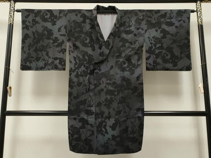 平和屋着物＃道中着 枝花文 暈し染め 黒地 やまと誂製 ロング丈 洗える着物 未使用 CAAR9158id