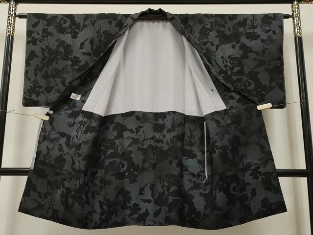 平和屋着物＃道中着 枝花文 暈し染め 黒地 やまと誂製 ロング丈 洗える着物 未使用 CAAR9158id
