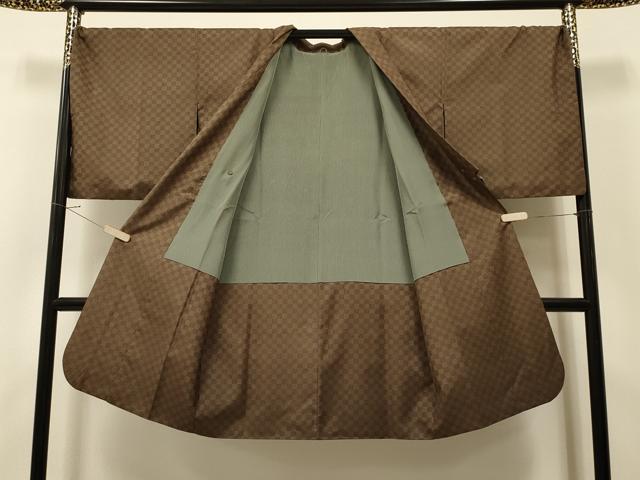 平和屋着物＃道中着　紬地　市松文様　さが美扱い　ロング丈　正絹　逸品　CAAR9162id