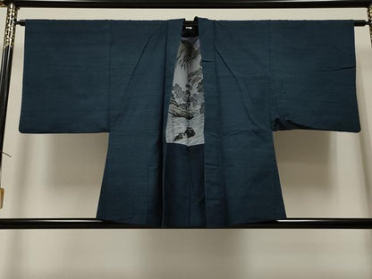 平和屋着物＃男性 羽織 紬地 紺青色 正絹 逸品 CAAR9165id