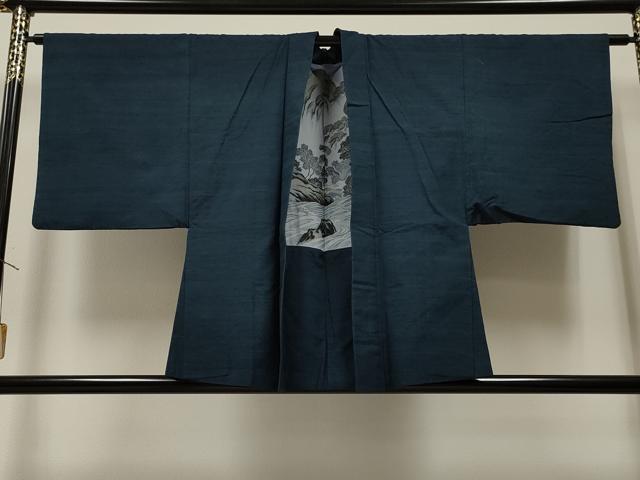 平和屋着物＃男性 羽織 紬地 紺青色 正絹 逸品 CAAR9165id