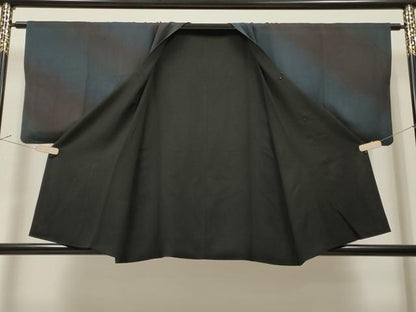 平和屋着物＃道行コート リバーシブル 霞文 暈し染め 黒地 正絹 逸品 CAAR9166id