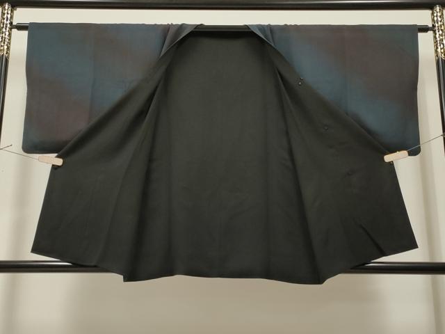 平和屋着物＃道行コート リバーシブル 霞文 暈し染め 黒地 正絹 逸品 CAAR9166id