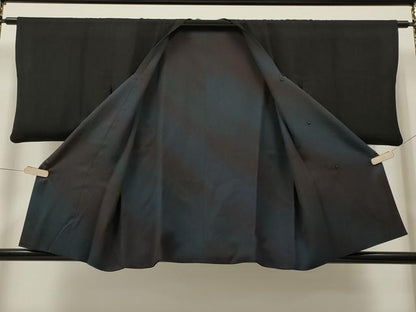 平和屋着物＃道行コート リバーシブル 霞文 暈し染め 黒地 正絹 逸品 CAAR9166id