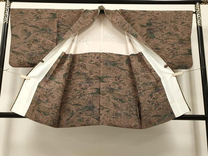 平和屋着物∞道中着 型染め 風景文 鬼しぼ縮緬 正絹 逸品 CAAR9173id
