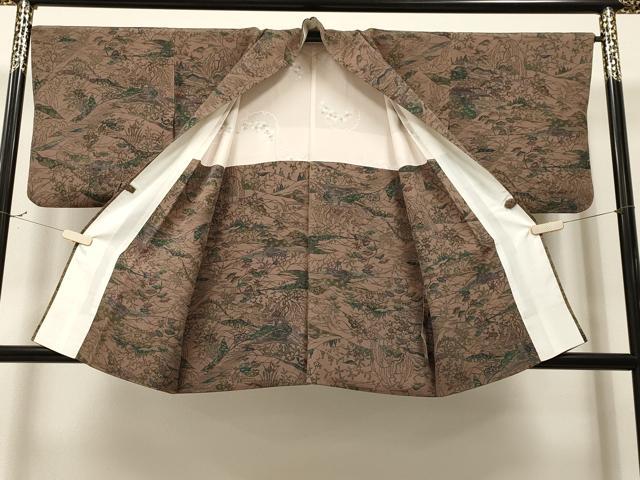 平和屋着物∞道中着 型染め 風景文 鬼しぼ縮緬 正絹 逸品 CAAR9173id
