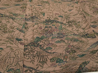 平和屋着物∞道中着 型染め 風景文 鬼しぼ縮緬 正絹 逸品 CAAR9173id