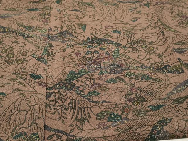平和屋着物∞道中着 型染め 風景文 鬼しぼ縮緬 正絹 逸品 CAAR9173id