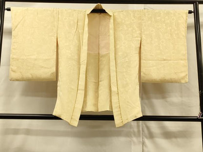 平和屋着物∞羽織 草花地紋 淡黄色正絹 逸品 CAAR9186id