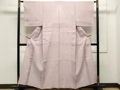 平和屋着物▽上質な紬　単衣　紬　撫子色　正絹　逸品　CAAU0448ev