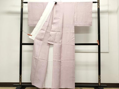 平和屋着物▽上質な紬　単衣　紬　撫子色　正絹　逸品　CAAU0448ev