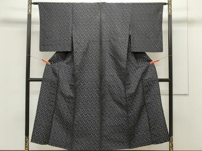 平和屋着物▽上質な小紋 単衣 水玉 黒地 正絹 逸品 CAAR9936ev