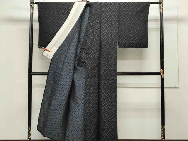 平和屋着物▽上質な小紋 単衣 水玉 黒地 正絹 逸品 CAAR9936ev