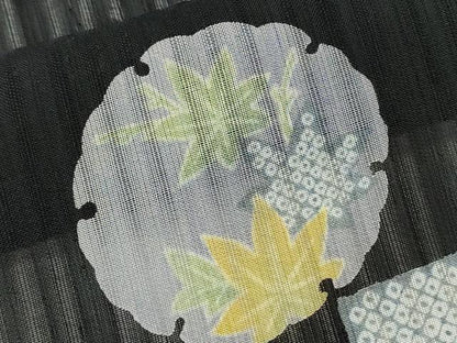 平和屋着物＊夏物 小紋 紗 雪輪兎草花文 黒地 洗える着物 CAAQ1233evm