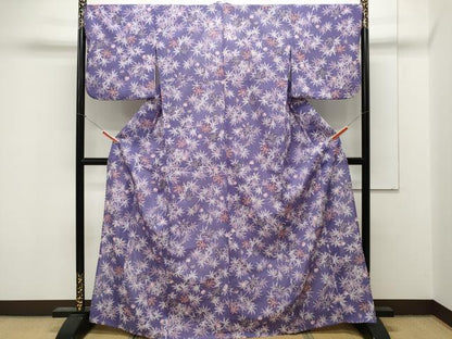 平和屋着物▽小紋 単衣 楓 舞葉文 洗える着物 CAAR9990ev
