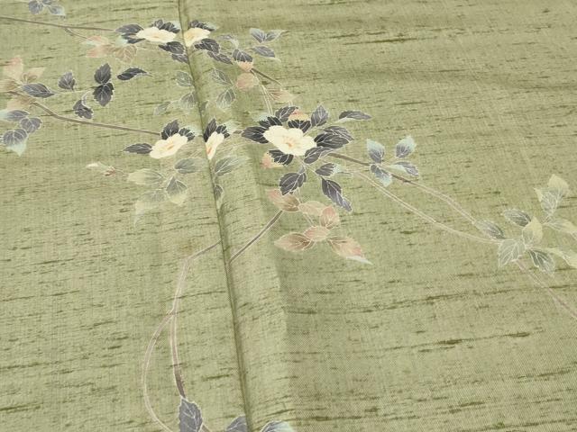 平和屋着物●訪問着　友禅　作家物　紬地　枝花文　金糸　正絹　逸品　CAAS0012th