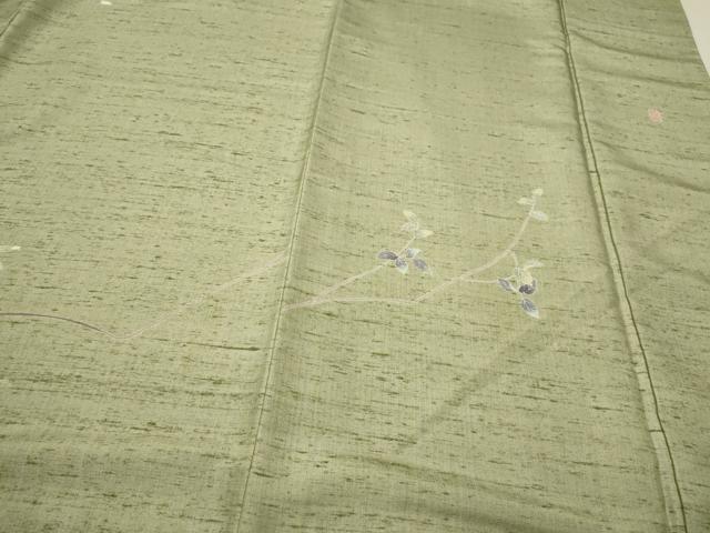 平和屋着物●訪問着　友禅　作家物　紬地　枝花文　金糸　正絹　逸品　CAAS0012th