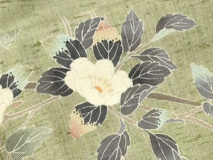 平和屋着物●訪問着　友禅　作家物　紬地　枝花文　金糸　正絹　逸品　CAAS0012th