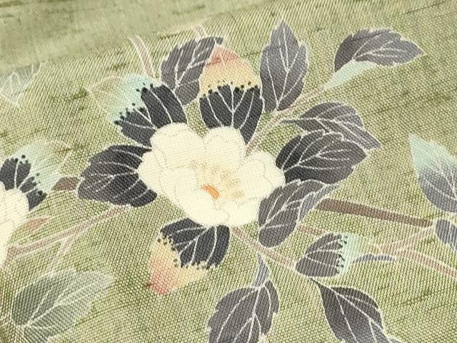 平和屋着物●訪問着　友禅　作家物　紬地　枝花文　金糸　正絹　逸品　CAAS0012th