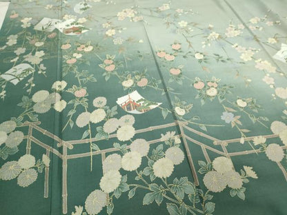 平和屋着物●訪問着 紬地 破れ色紙枝花文 金彩 正絹 逸品 CAAS0030th