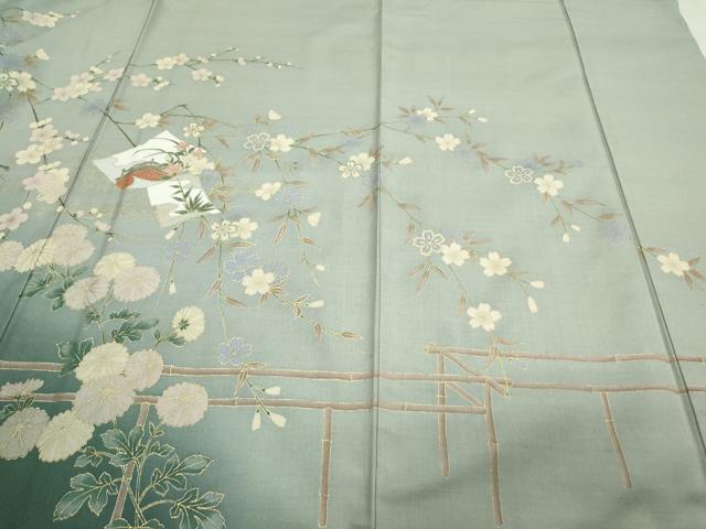 平和屋着物●訪問着 紬地 破れ色紙枝花文 金彩 正絹 逸品 CAAS0030th