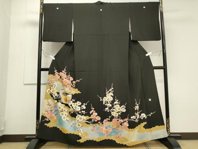 平和屋着物●人間国宝・羽田登喜男　豪華黒留袖　鴛鴦枝花文　正絹　逸品　CAAS0074th