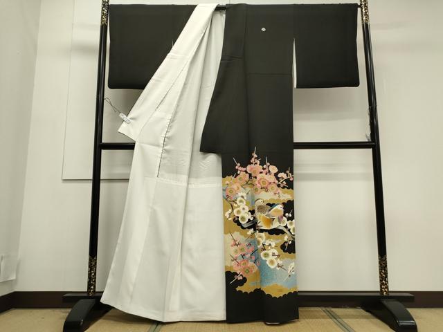 平和屋着物●人間国宝・羽田登喜男　豪華黒留袖　鴛鴦枝花文　正絹　逸品　CAAS0074th